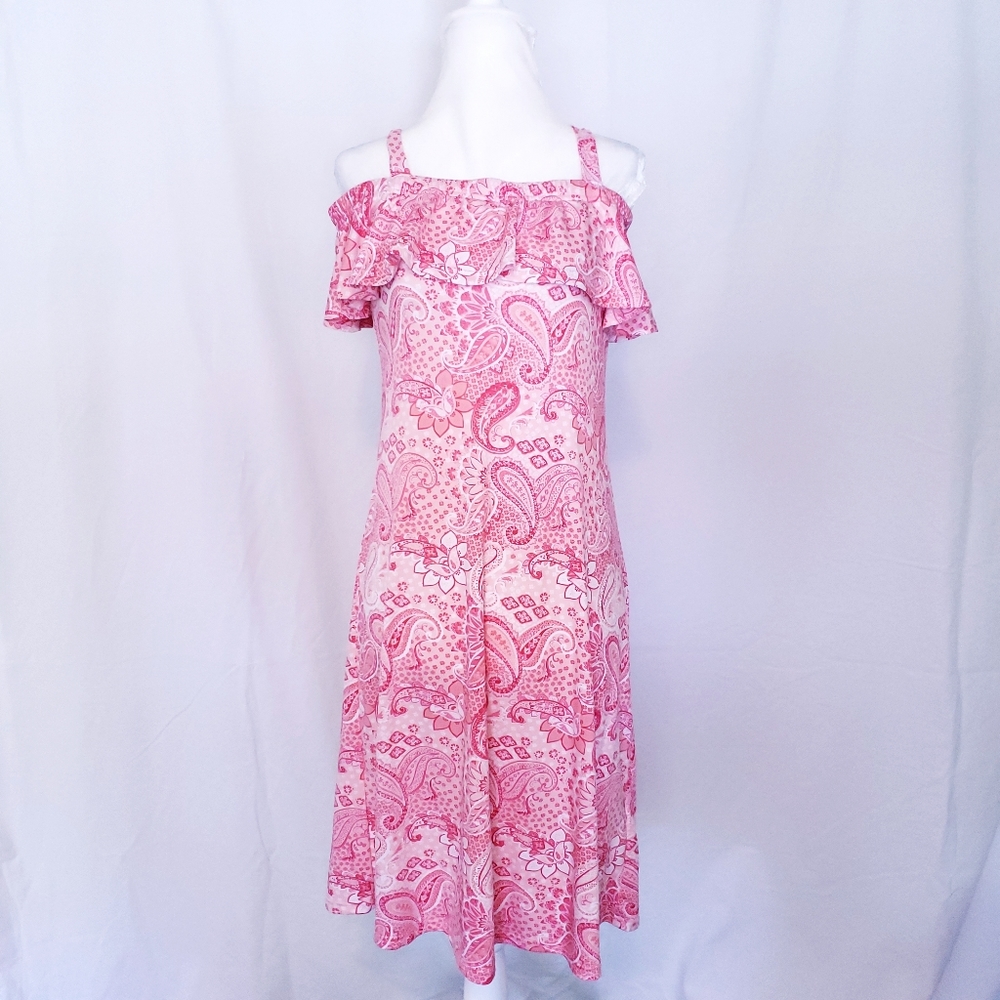 New w/Tags Pink Paisley Ruffle Off Shoulder Dress